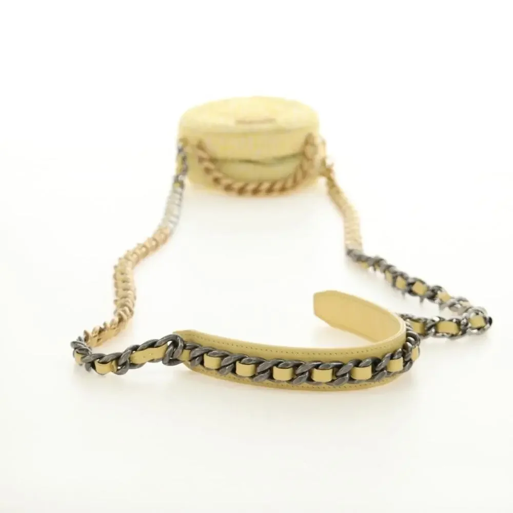 Chanel Chain Shoulder Bag Yellow Canvas